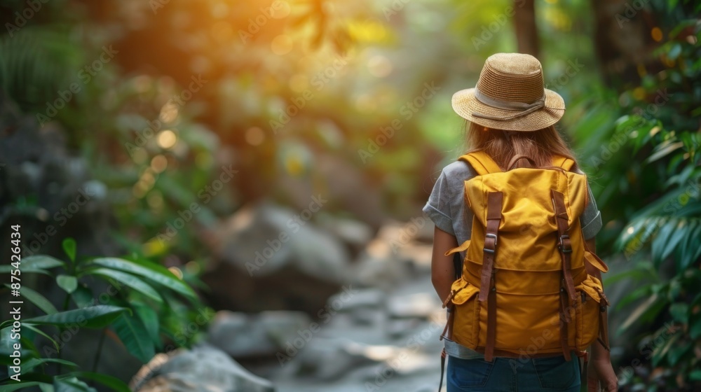 Hiker: A hiker traversing a narrow forest path. Outdoors. Adventure. Travel. Explorers. Hiker: A hiker traversing a narrow forest path. Outdoors. Adventure. Travel. Explorers.