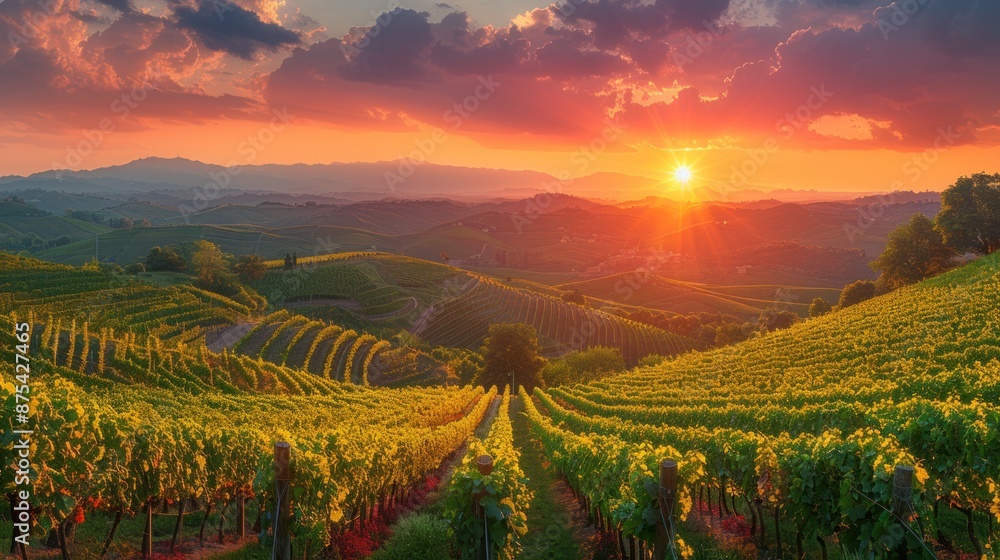 Fototapeta premium Sunset Over Vineyards
