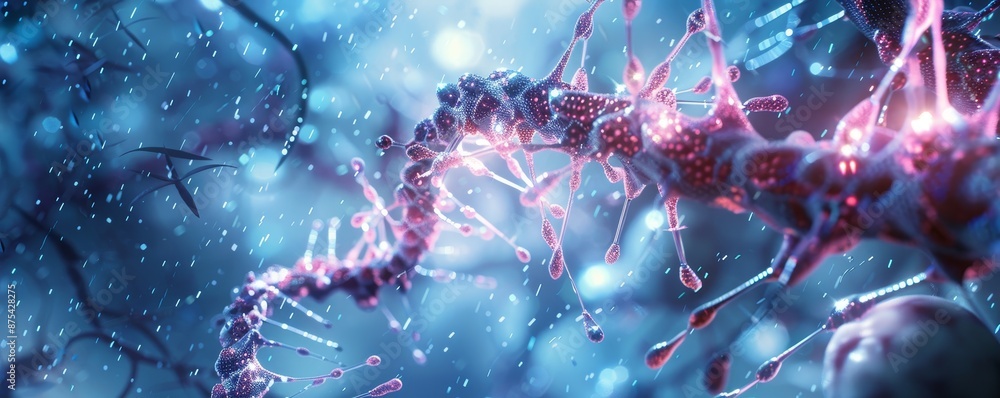 Cutting-Edge Biogenetics Exploration, Detailed DNA and Cell Structures Concept. Cutting-Edge Biogenetics Exploration, Detailed DNA and Cell Structures Concept.