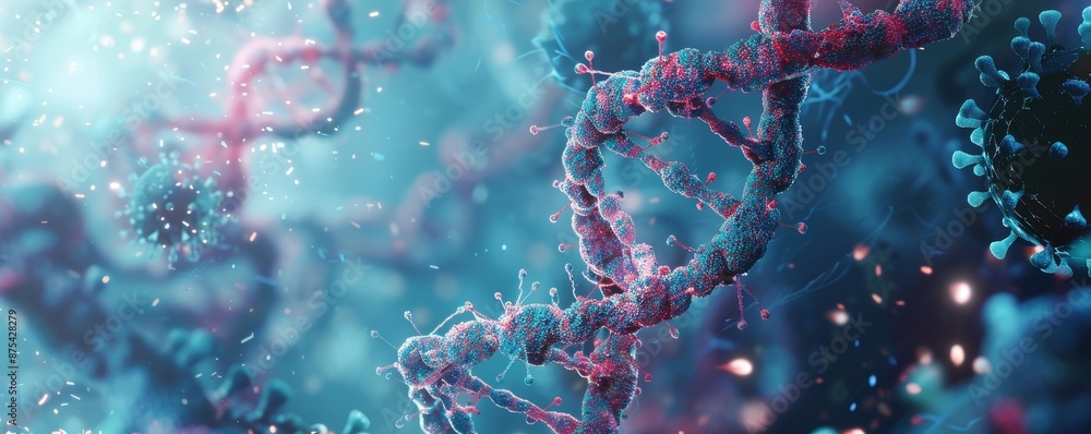 BioGenetics Exploration Detailed DNA and Cell Structure Concept. BioGenetics Exploration Detailed DNA and Cell Structure Concept.