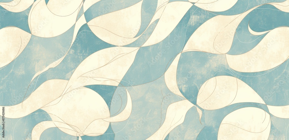 Abstract Wavy Lines Seamless Pattern in Light Blue and Cream Abstract Wavy Lines Seamless Pattern in Light Blue and Cream
