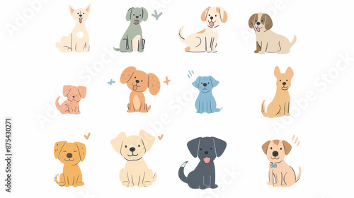 Wallpaper Mural collection of illustrated dogs in various poses and breeds on a light background. Ideal for pet lovers, animal illustrations, and dog-themed designs Torontodigital.ca