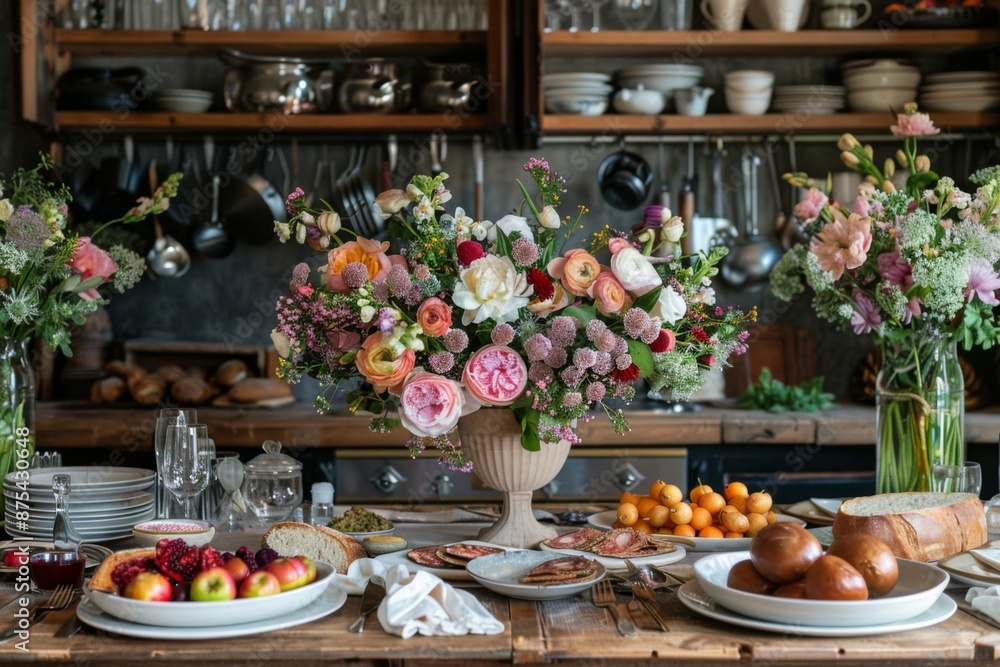 Rustic Kitchen Setup with Floral Centerpiece Rustic Kitchen Setup with Floral Centerpiece
