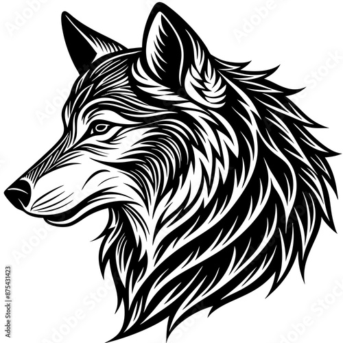 wolf in profile gazing upwards vector art