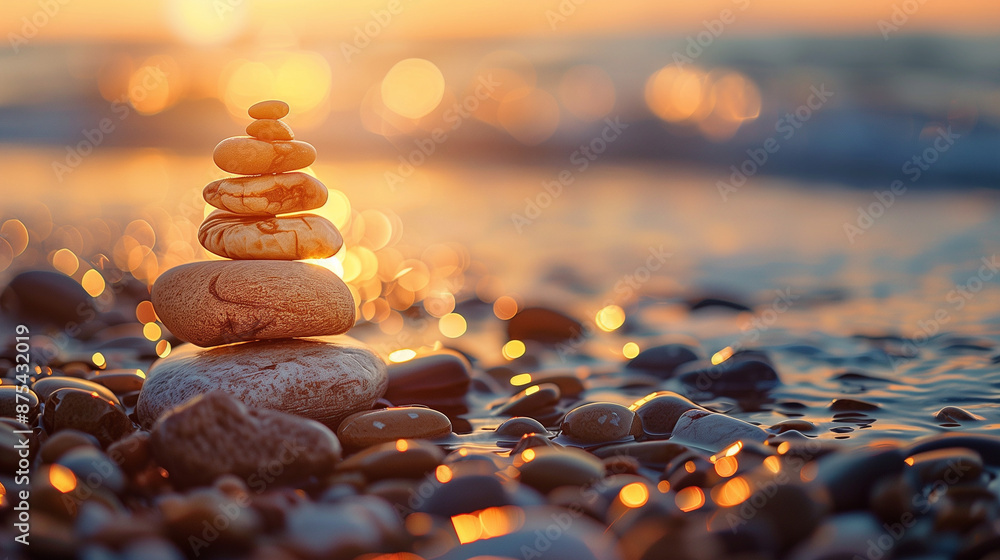 Obraz premium stone pyramid by the sea, relaxing scene, created with generative AI technology