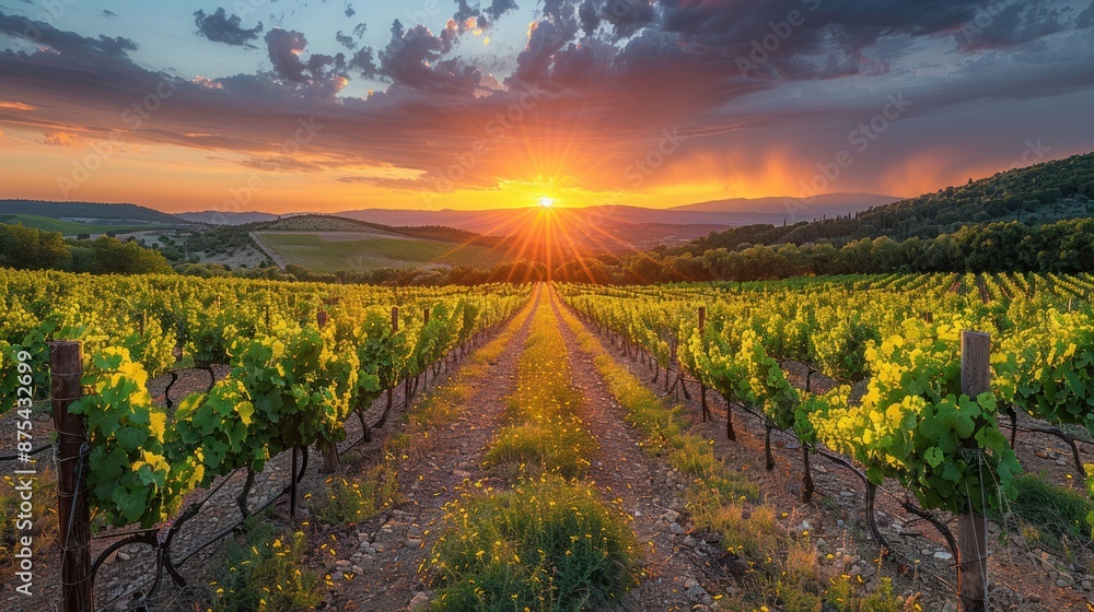 Fototapeta premium Sunset over Vineyard