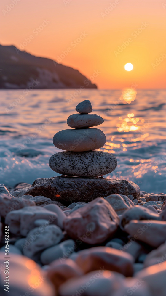 stone pyramid by the sea, relaxing scene, created with generative AI technology stone pyramid by the sea, relaxing scene, created with generative AI technology