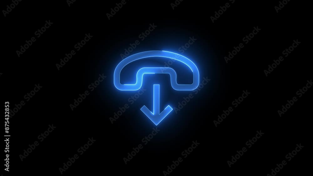 HangUp phone arrow down icon glowing neon blue color animation HangUp phone arrow down icon glowing neon blue color animation
