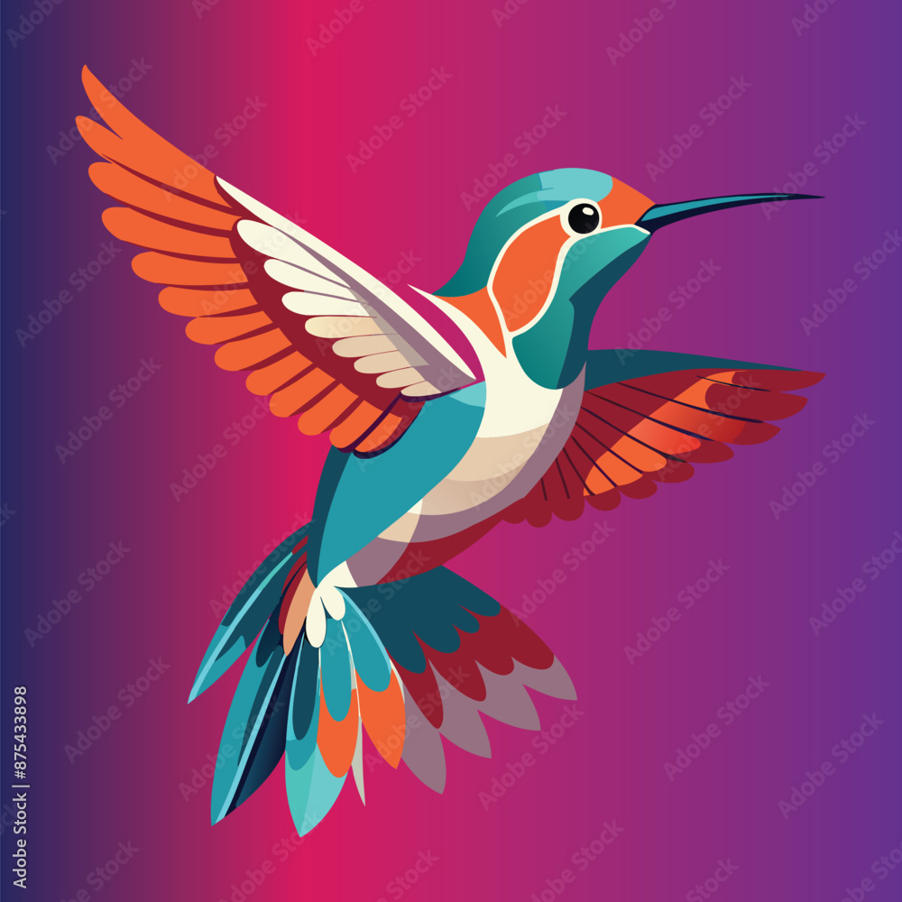 Obraz premium Humming bird or Colibri isolated vector illustration icon symbol sign design of flying birds with spread flittering wings Trendy vector print suitable for tee, tshirt, hooddie, mug etc