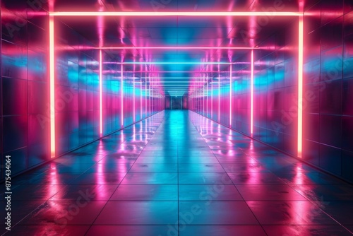 Neon Tunnel with Vibrant Lights © Sandu