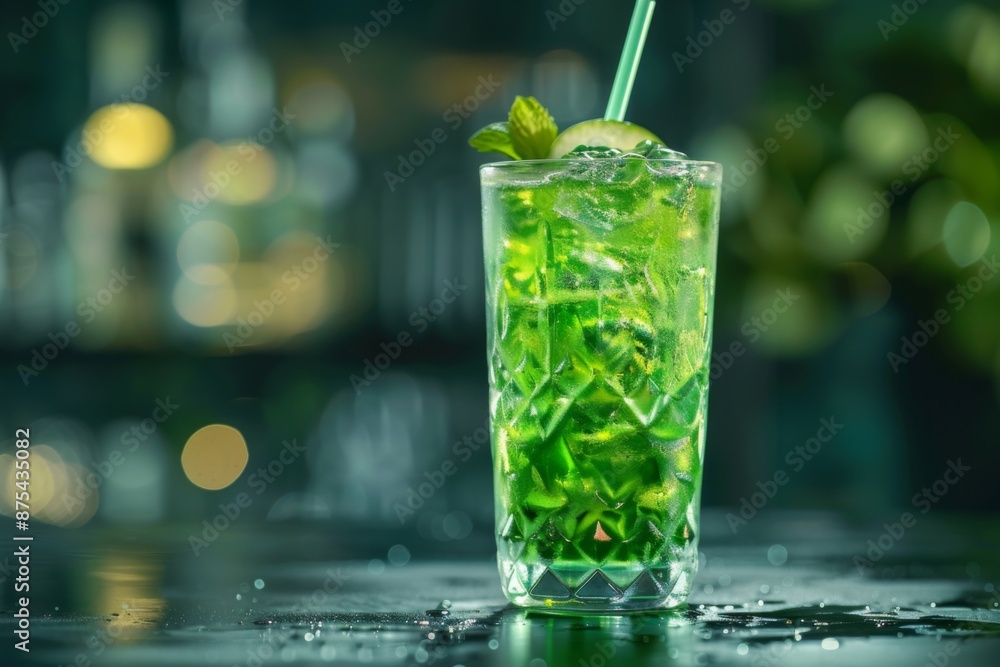 Refreshing Green Drink in Crystal Glass Refreshing Green Drink in Crystal Glass