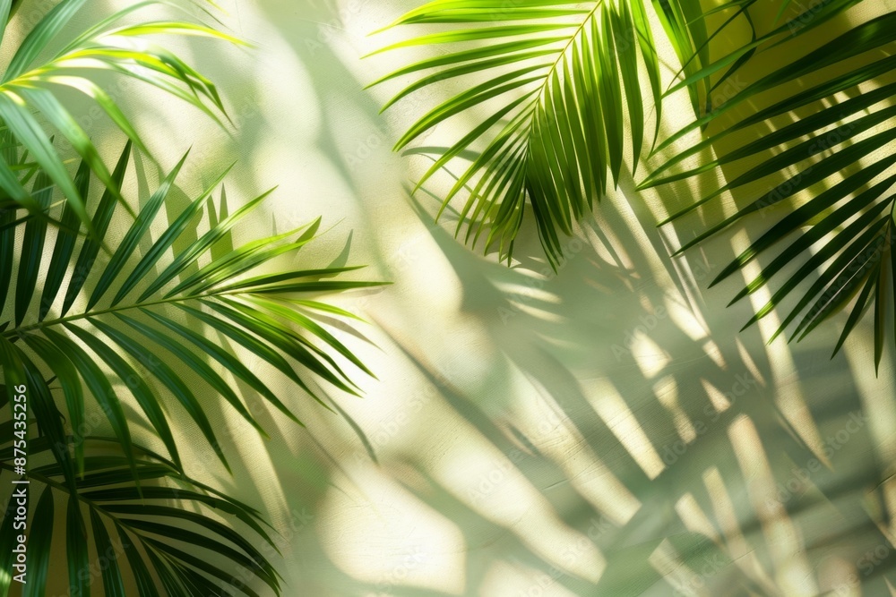 Fototapeta premium Tropical Palm Leaves Casting Shadows on Wall