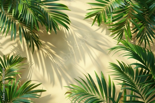 Tropical Palm Leaves on Beige Background
