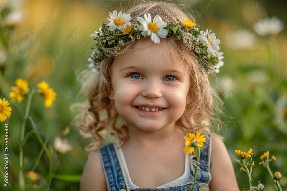 Child in Flower Field with Daisy Crown Child in Flower Field with Daisy Crown