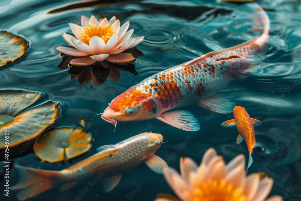 Koi Fish in Serene Pond Koi Fish in Serene Pond