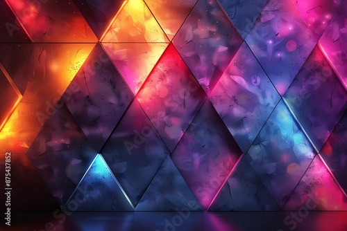 Geometric minimalist neon pattern, pure black background,