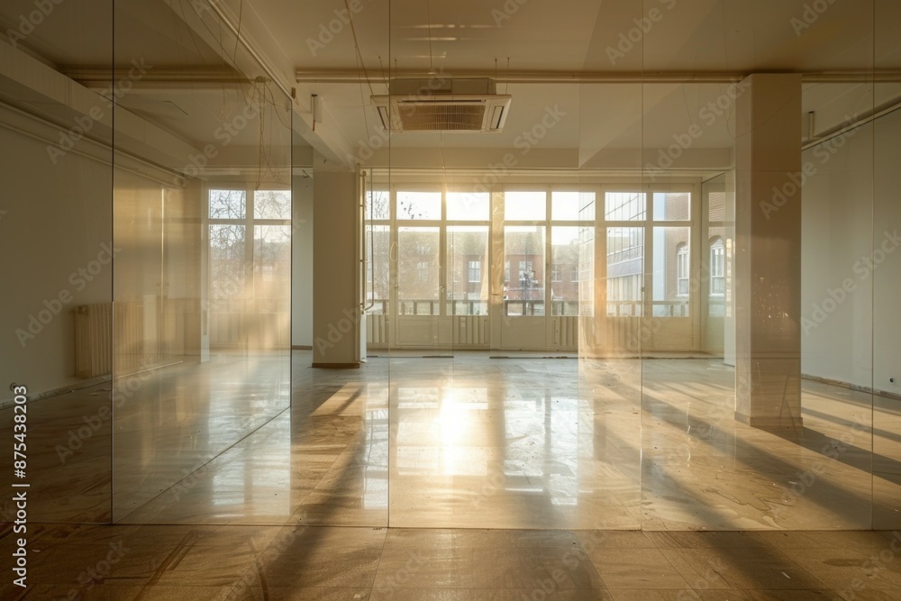Empty Modern Office Space with Sunset Lighting Empty Modern Office Space with Sunset Lighting