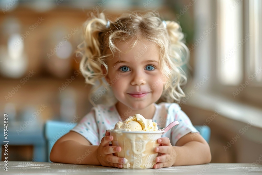 Child Enjoying Ice Cream Indoors Child Enjoying Ice Cream Indoors