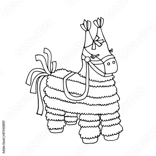 Line sketch, doodle of a festive piñata. Vector graphics.