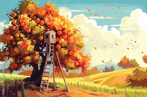 Autumn Harvest Fest Apple on the tree vector illustration