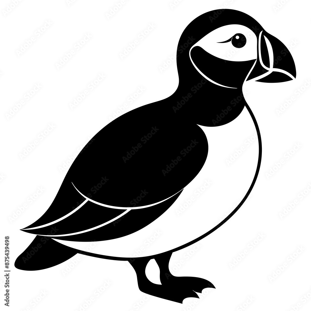 Fototapeta premium Puffin vector illustration, bird isolated on white, Puffin silhouette, Puffin vector art