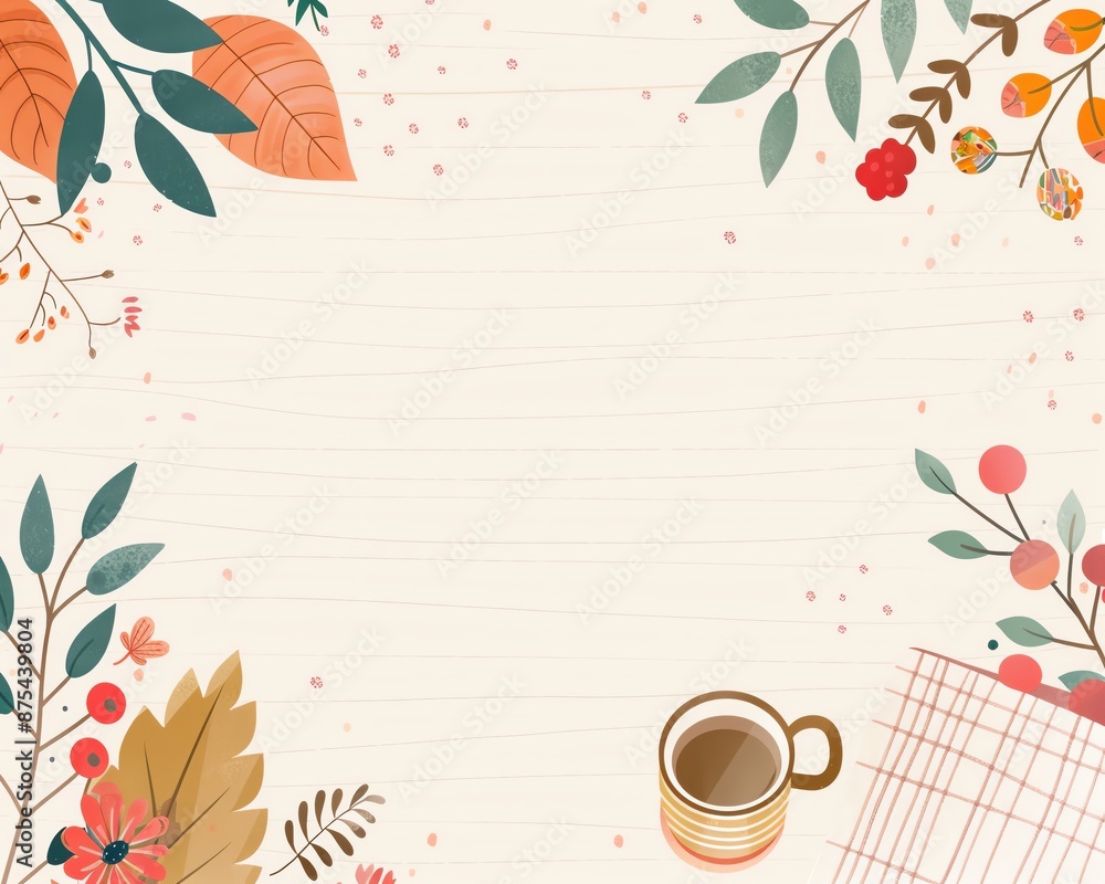 Autumn themed frame with leaves, flowers, and a cup of coffee. Perfect for seasonal backgrounds and fall designs. Autumn themed frame with leaves, flowers, and a cup of coffee. Perfect for seasonal backgrounds and fall designs.