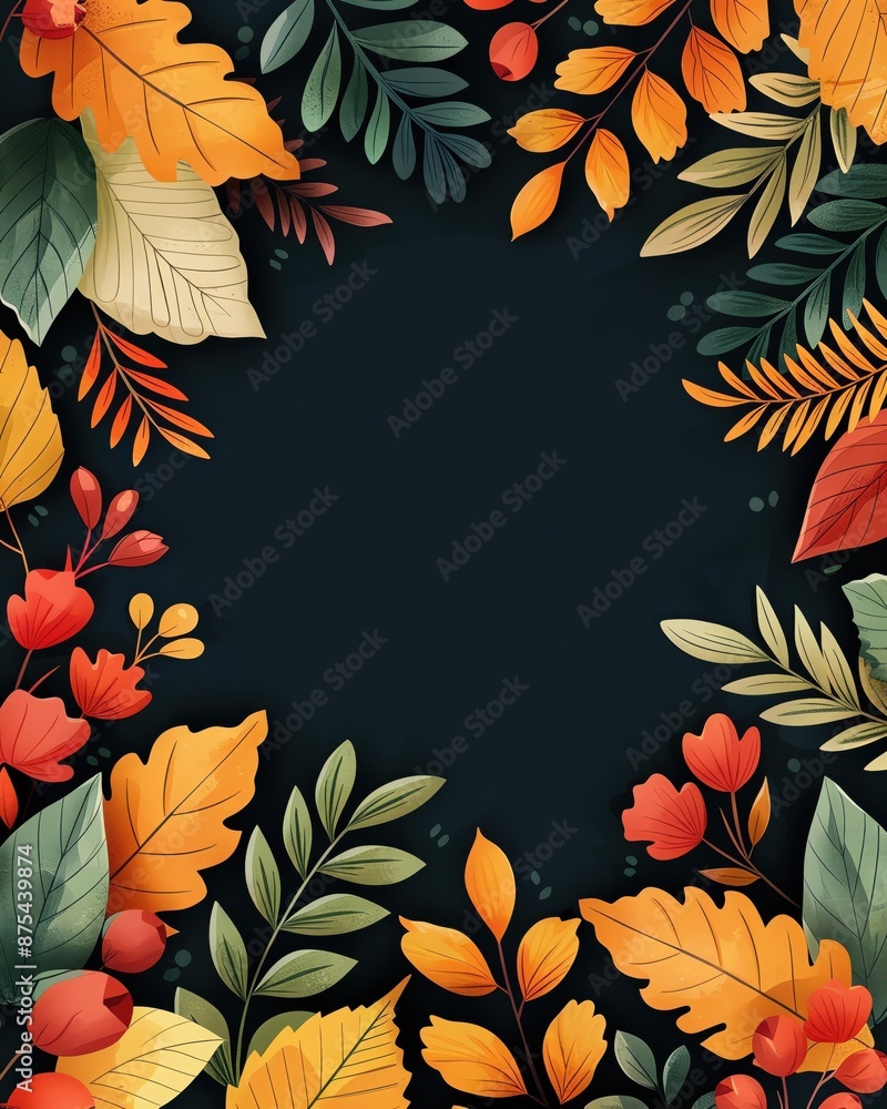 Autumn leaves and foliage frame with a dark center. Perfect for seasonal designs, invitations, and backgrounds. Autumn leaves and foliage frame with a dark center. Perfect for seasonal designs, invitations, and backgrounds.