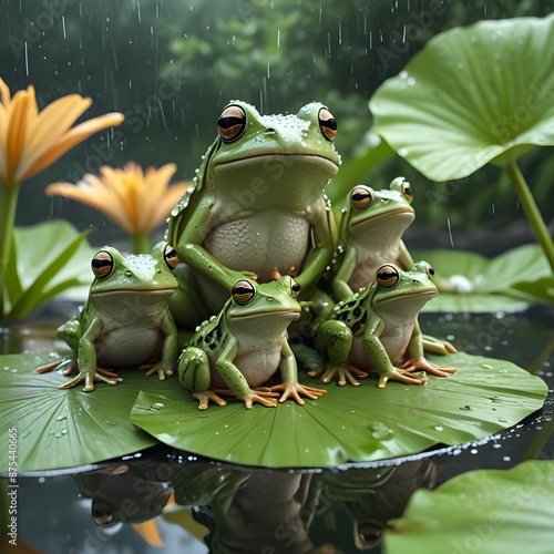 frog in the pond, Frog In the Water, Frog And babies,  photo