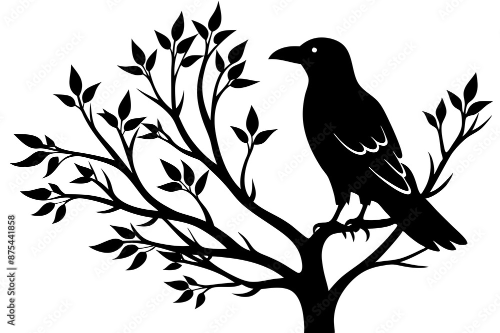 Fototapeta premium crow in tree silhouette vector illustration