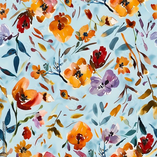 Summery Watercolor Floral Seamless Pattern