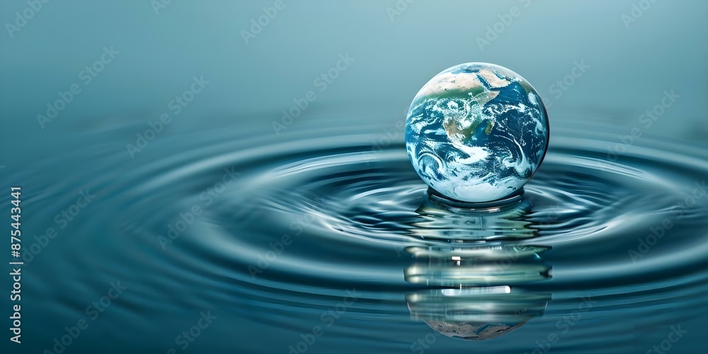 Macro Shot of Water Droplet Reflecting a Planet for World Water Day. Concept World Water Day, Macro Photography, Water Droplet, Planet Reflection, Environmental Awareness Macro Shot of Water Droplet Reflecting a Planet for World Water Day. Concept World Water Day, Macro Photography, Water Droplet, Planet Reflection, Environmental Awareness