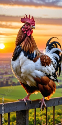 National bird of france gallic rooster against french landscape. photo