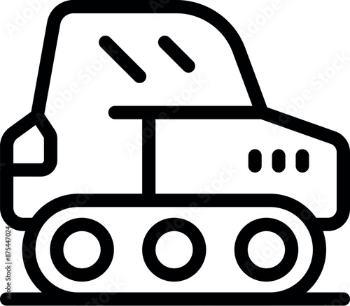 Simple line icon of a small bulldozer driving on a construction site