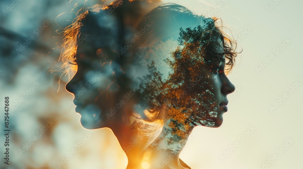 Double exposure woman tree, girl forest head art fine Double exposure woman tree, girl forest head art fine
