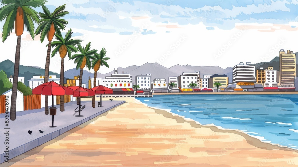 Fototapeta premium illustation of Cannes Film Festival - Cannes, France -anime cartoon on the beach 
