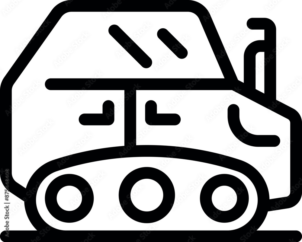Black and white line art of a futuristic moon rover exploring the surface of an alien planet Black and white line art of a futuristic moon rover exploring the surface of an alien planet