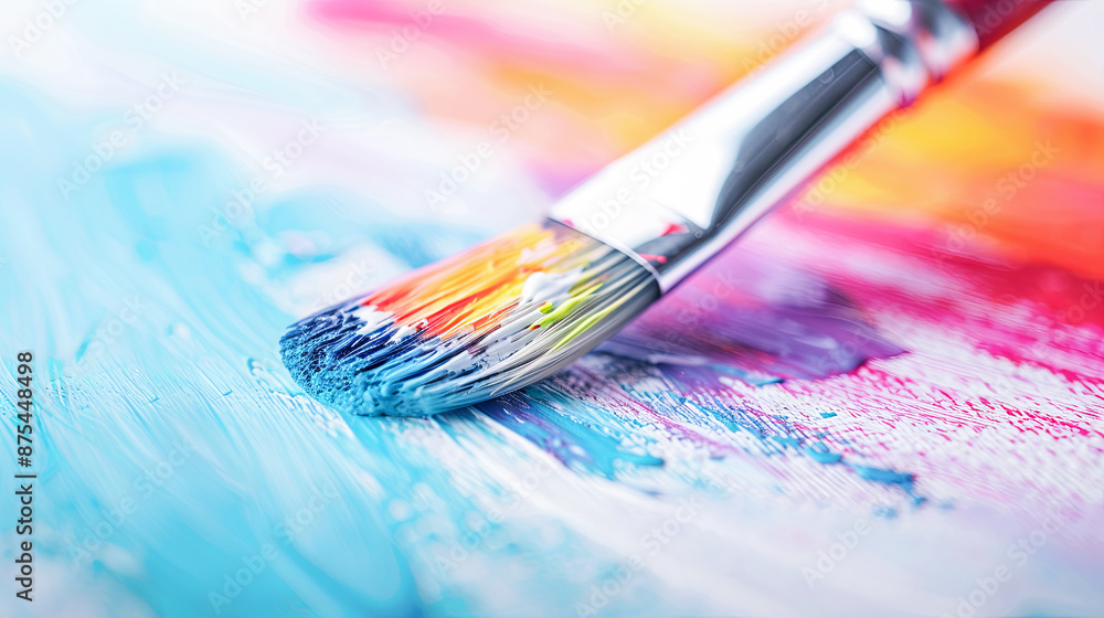 Fototapeta premium Colorful Art Supplies Paint Brush on Canvas Back to School Elementary Education Creativity Concept