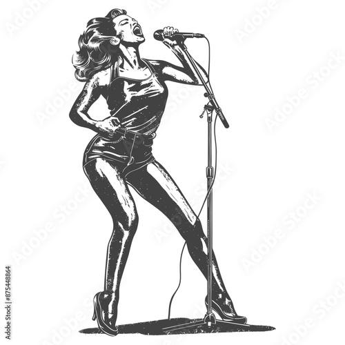 Dynamic Female Singer, Ink Sketch, Powerful Performance