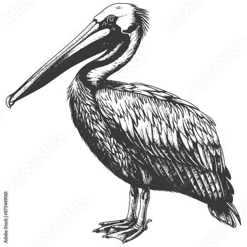 Hand-Drawn Brown Pelican Illustration, Detailed Vintage Style