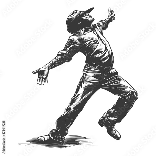 Dynamic Monochrome Illustration:  Man in Cap, Expressive Leap