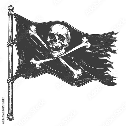 Tattered Jolly Roger: Hand-Drawn Pirate Flag Illustration