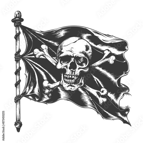 Vintage Hand-Drawn Jolly Roger Pirate Flag with Skull and Crossbones