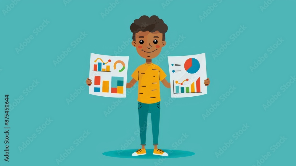 Animated businessman with laptops: charts and videos, surrounded by marketing elements such as YouTube, Instagram, TikTok, and crafting. Animated businessman with laptops: charts and videos, surrounded by marketing elements such as YouTube, Instagram, TikTok, and crafting.