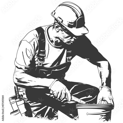 Focused Craftsman: Monochrome Illustration of a Construction Worker