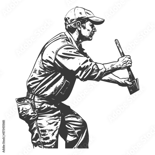 Focused Craftsman: Hand-Hewn Woodworking Illustration