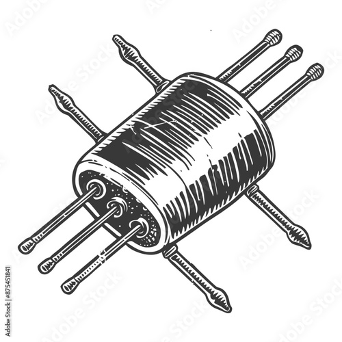 Hand-Drawn Vintage Style Eight-Pin Cylindrical Electronic Component