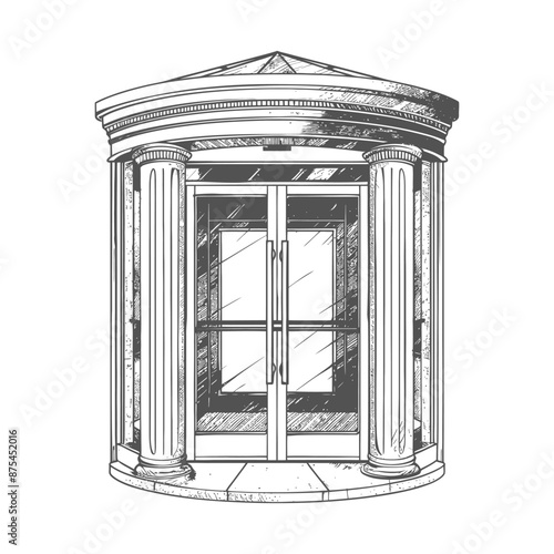 Hand-Drawn Revolving Door Entrance with Classical Columns