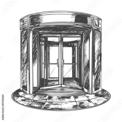 Hand-Drawn Sketch of a Revolving Door Entrance