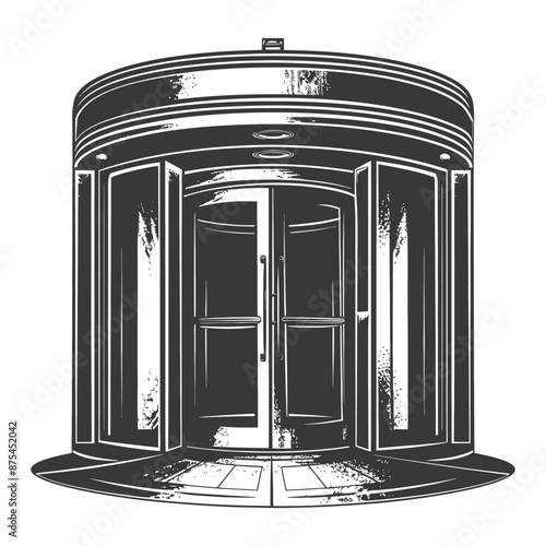 Vintage Engraved Illustration of a Revolving Door Entrance