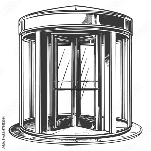 Hand-Drawn Revolving Door Illustration: Architectural Entrance Detail